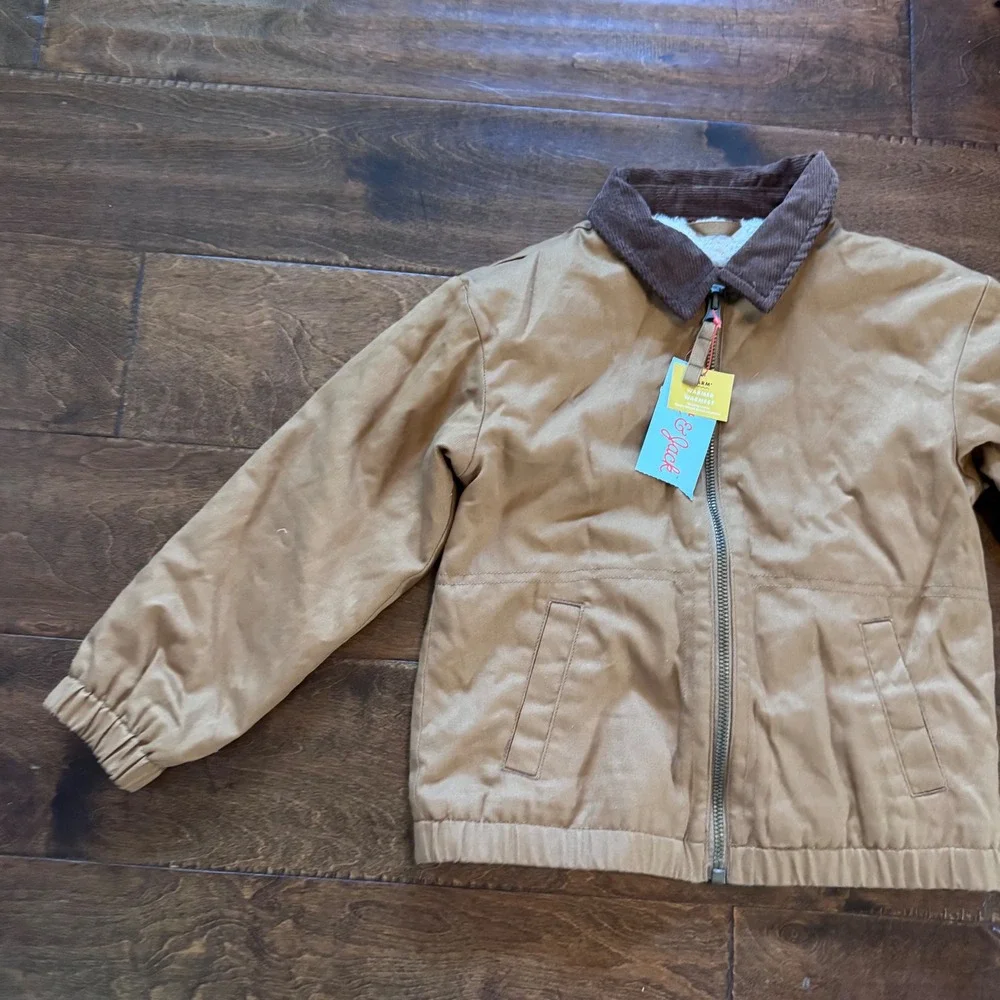 Cat & Jack Toddler Boys Tan Canvas Work Jacket Faux Fur Lining Brown Corduroy 4T